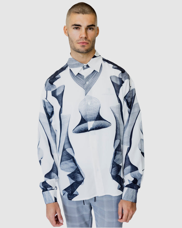 Lark Print Casual Shirt White