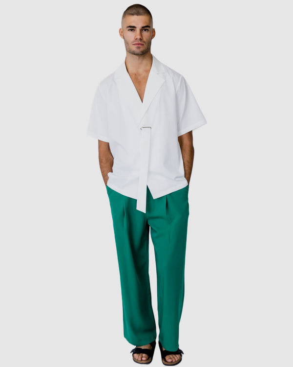 Asher Short Sleeve Tie Shirt White