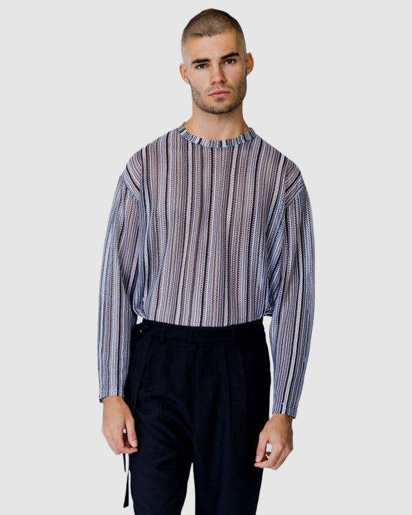 Chad Sheer Stripe Top Grey