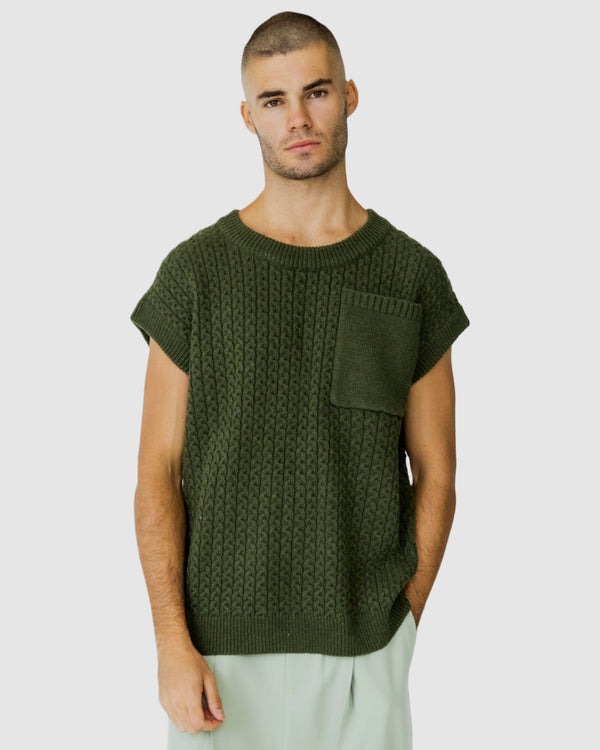 Mateo Pocket Knitted Vest Green