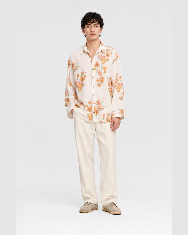 Aura Floral Open Sleeve Shirt Beige