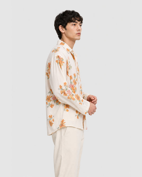 Aura Floral Open Sleeve Shirt Beige
