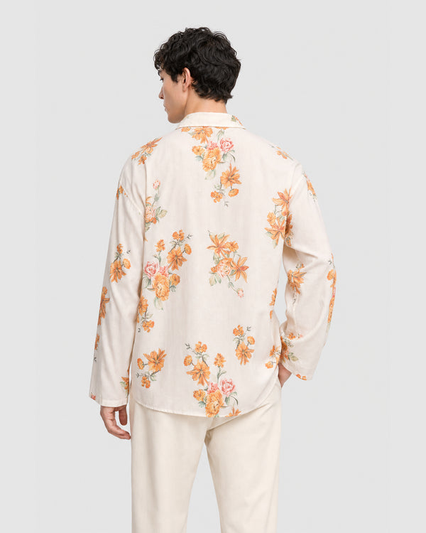 Aura Floral Open Sleeve Shirt Beige
