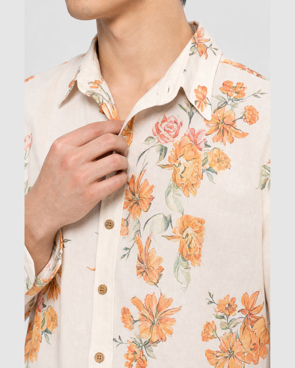 Aura Floral Open Sleeve Shirt Beige