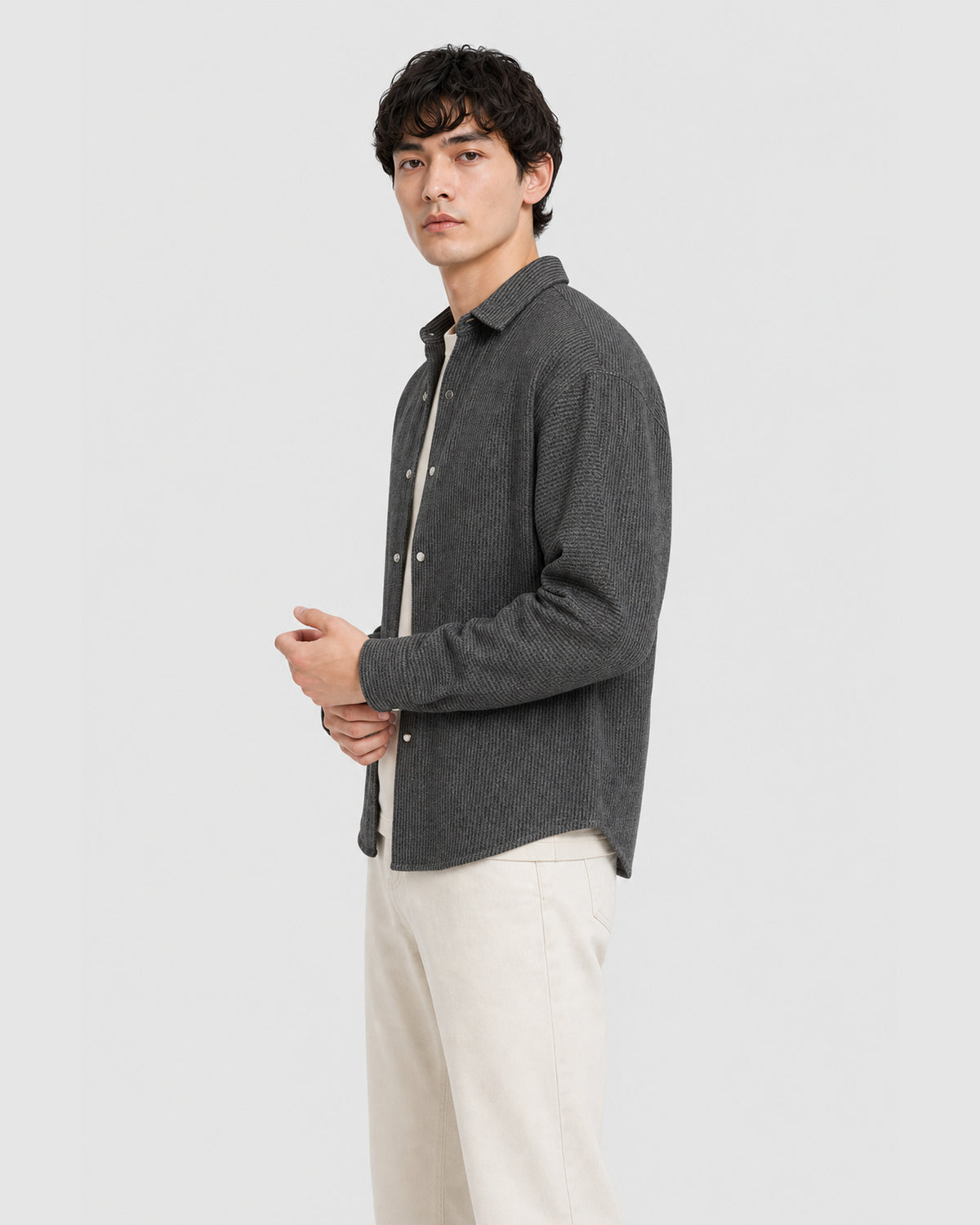 Frontline Stripped Thick Shirt Dark Grey