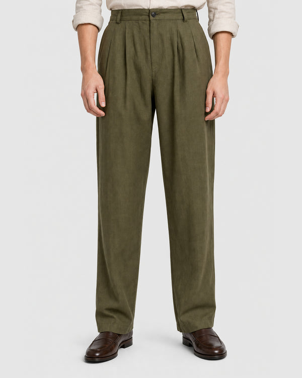 Patel Linen Wide Trousers Green