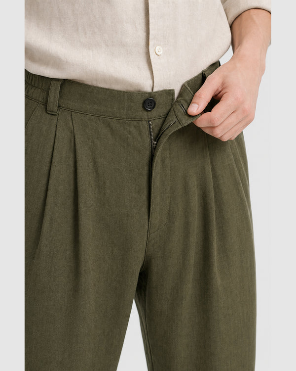 Patel Linen Wide Trousers Green
