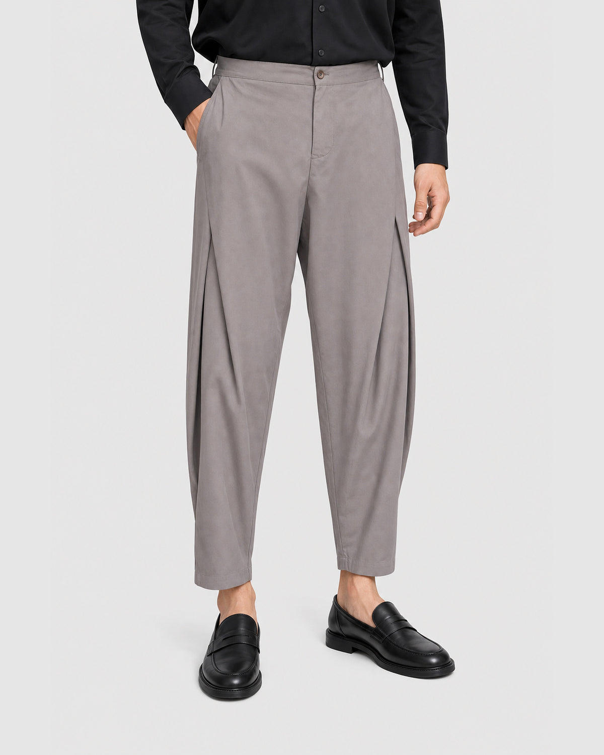 Tian Cross Pleated Pants Grey