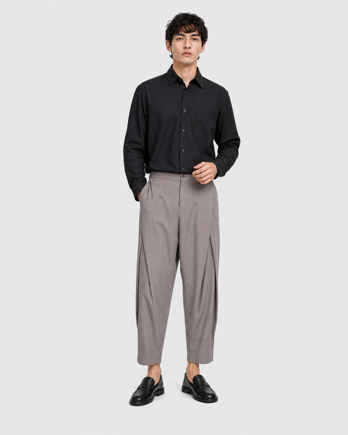 Tian Cross Pleated Pants Grey