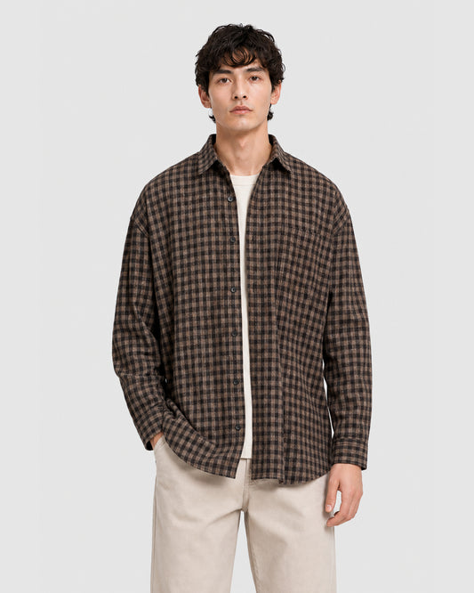 Hepburn Plaid Loose Shirt Brown