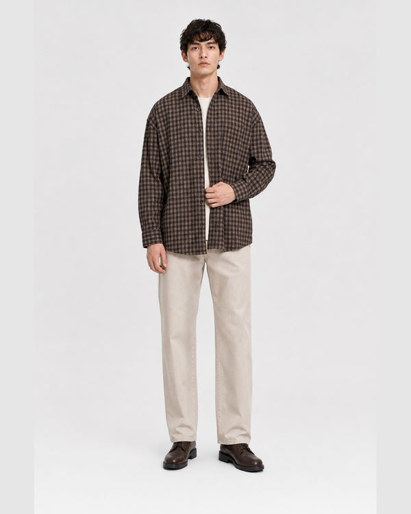 Hepburn Plaid Loose Shirt Brown