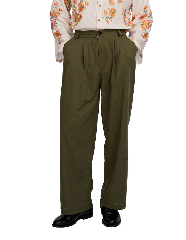 Patel Linen Wide Trousers Green