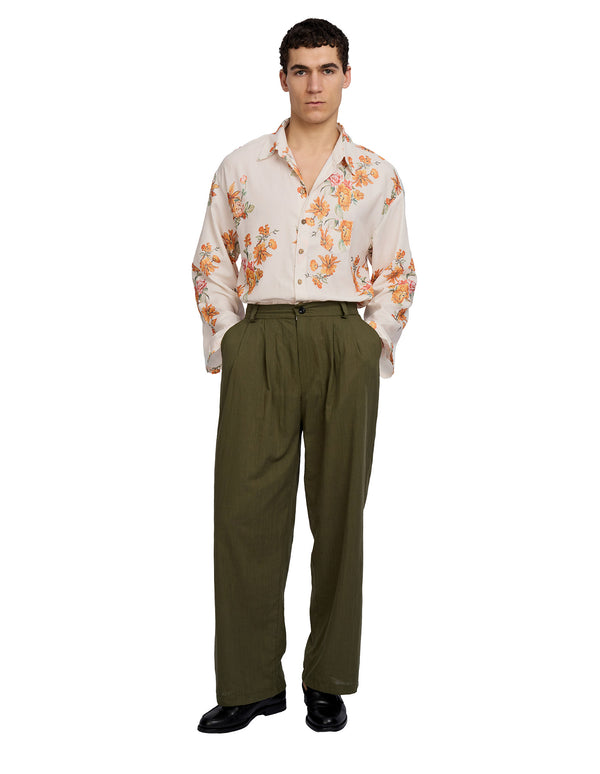 Patel Linen Wide Trousers Green