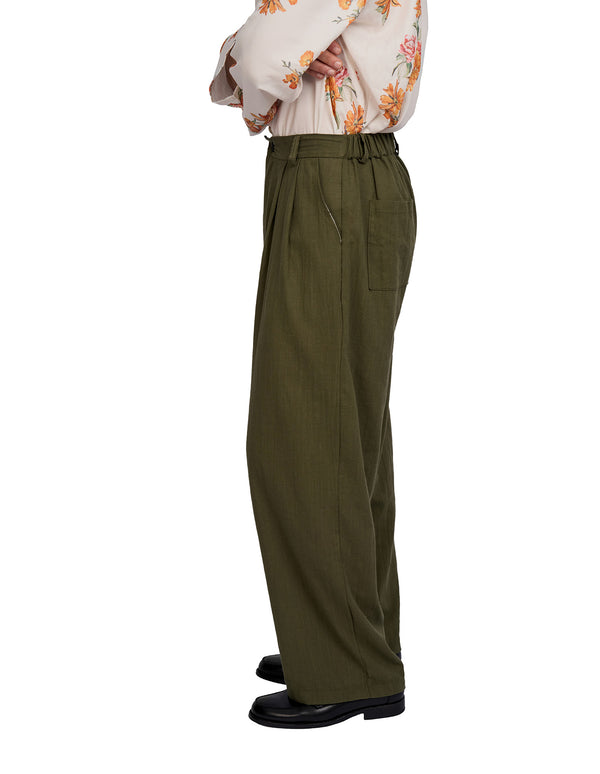 Patel Linen Wide Trousers Green