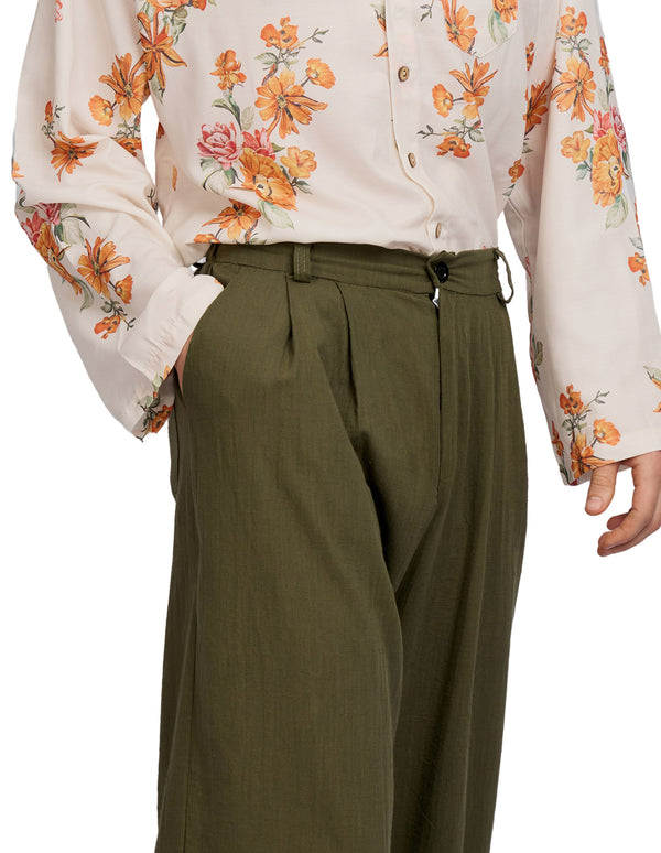 Patel Linen Wide Trousers Green