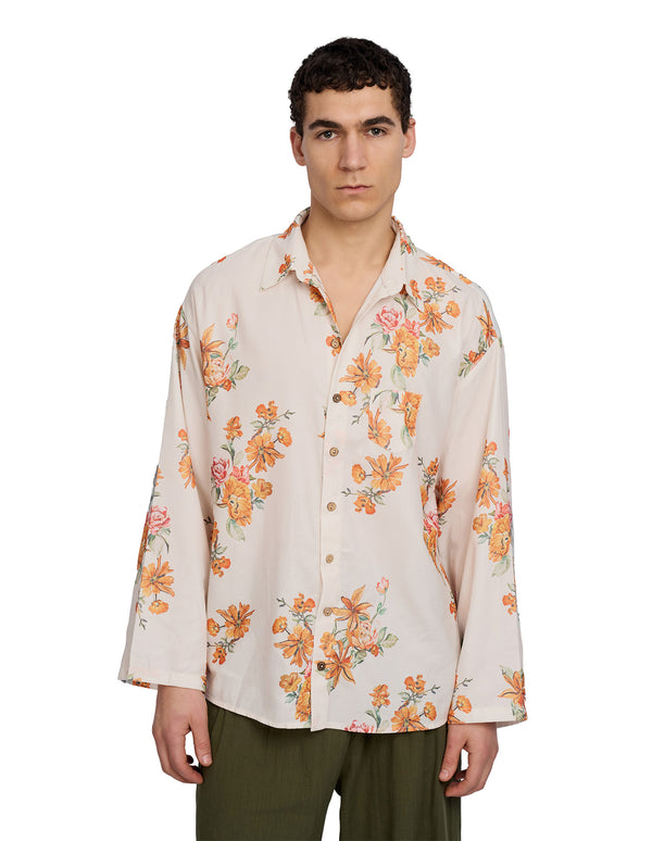 Aura Floral Open Sleeve Shirt Beige