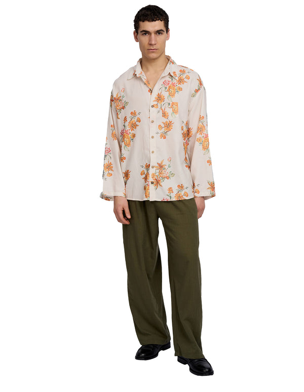 Aura Floral Open Sleeve Shirt Beige