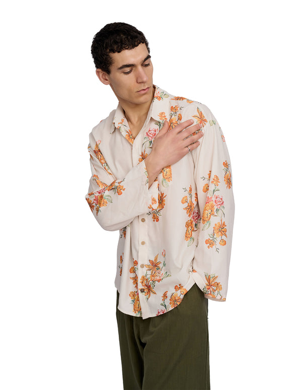 Aura Floral Open Sleeve Shirt Beige