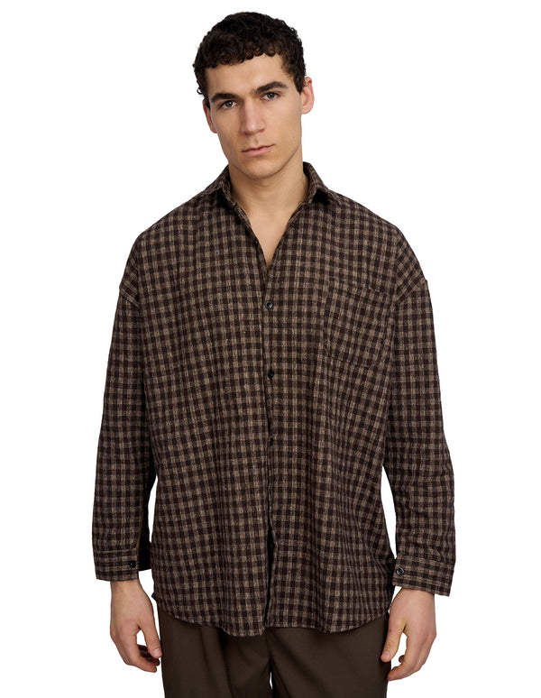Hepburn Plaid Loose Shirt Brown