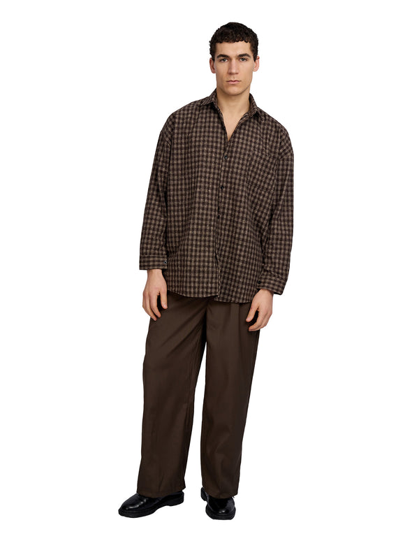 Hepburn Plaid Loose Shirt Brown