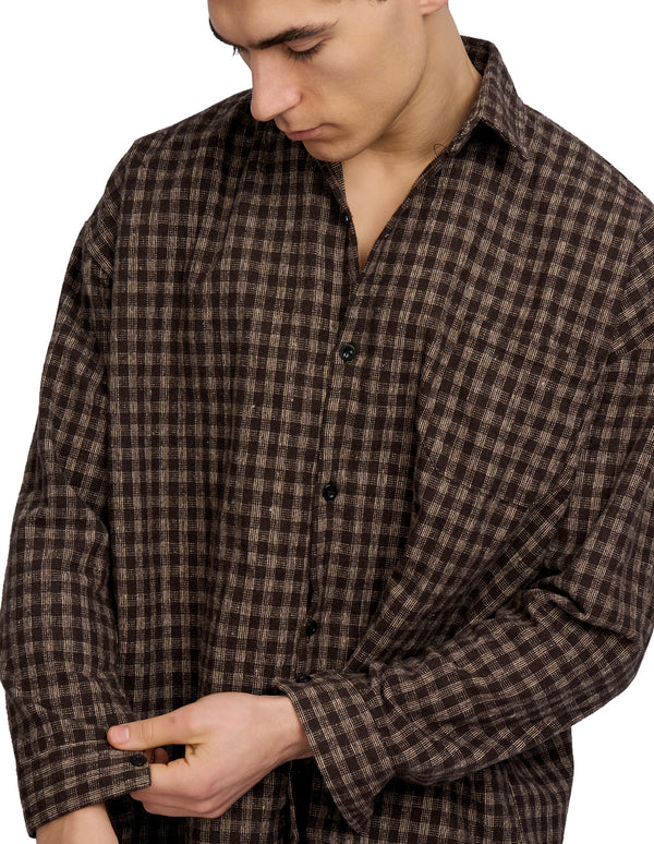Hepburn Plaid Loose Shirt Brown