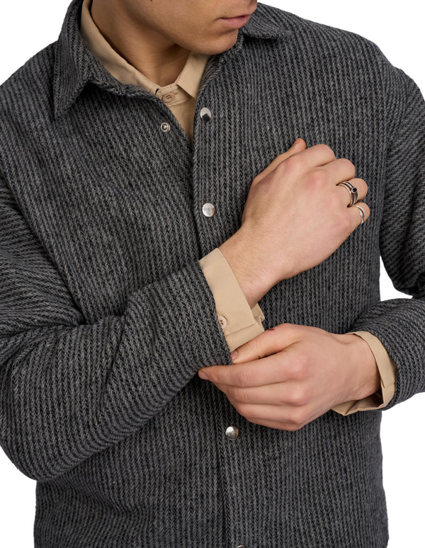 Frontline Stripped Thick Shirt Dark Grey