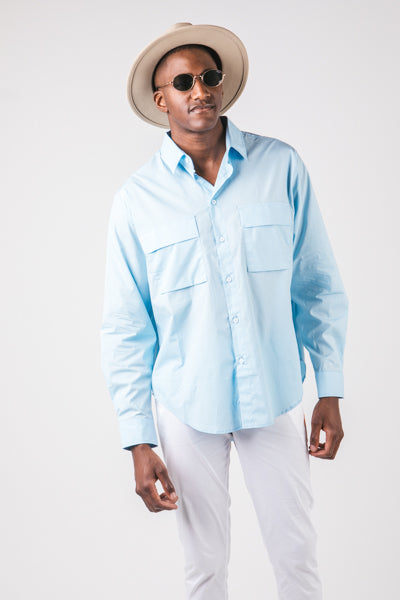 Messina Deep V Neck Shirt Blue – JustinCassin