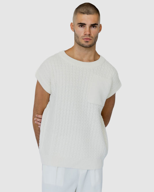 Mateo Pocket Knitted Vest Beige