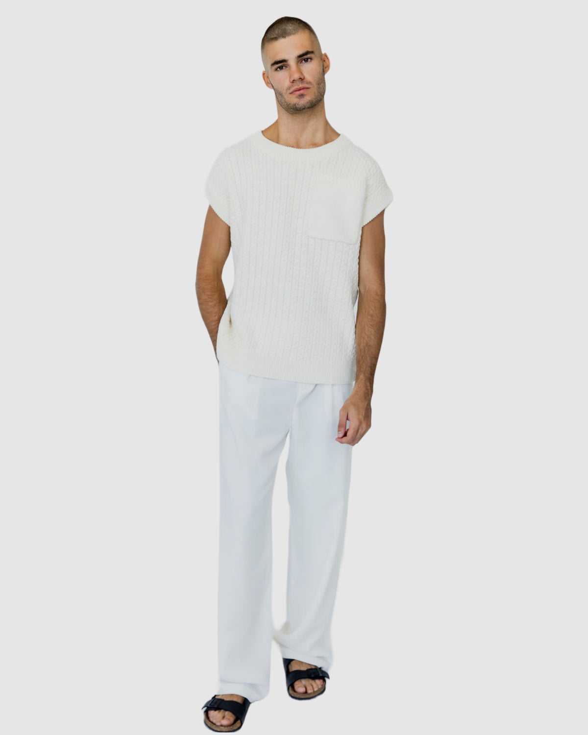 Mateo Pocket Knitted Vest Beige